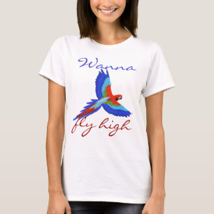 Kleurrijke papegaaivogel vliegend schattig meisje t-shirt