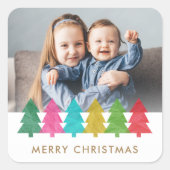 Kleurrijke Papier Bomen Kerst Foto Sticker (Voorkant)
