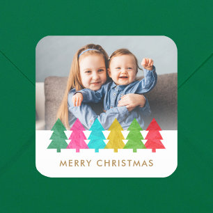 Kleurrijke Papier Bomen Kerst Foto Sticker