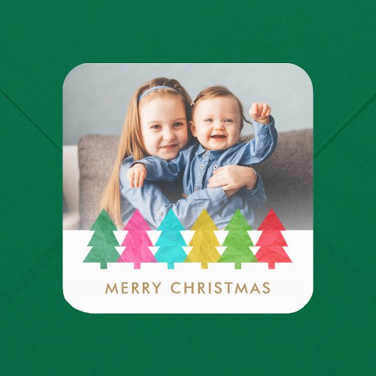 Kleurrijke Papier Bomen Kerst Foto Sticker