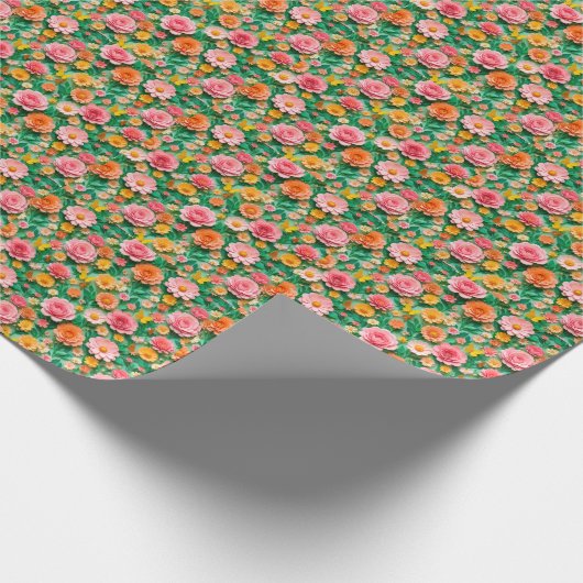 Kleurrijke papieren bloemen en vlinders cadeaupapier (Hoek)