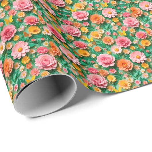 Kleurrijke papieren bloemen en vlinders cadeaupapier (Rol Hoek)