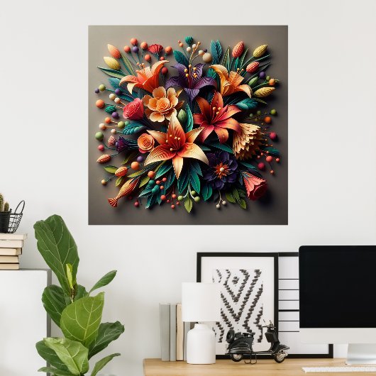Kleurrijke papieren bloemen poster (Thuiskantoor)