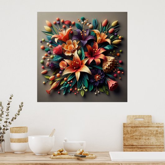 Kleurrijke papieren bloemen poster (Keuken)