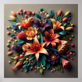 Kleurrijke papieren bloemen poster