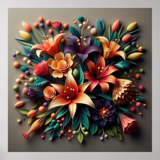 Kleurrijke papieren bloemen poster (Voorkant)
