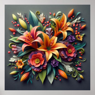 Kleurrijke papieren bloemen poster