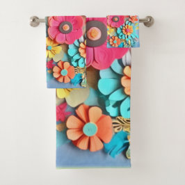 Kleurrijke papieren bloemsierkunst bad handdoek