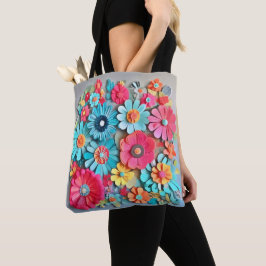 Kleurrijke papieren bloemsierkunst tote bag