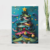 Kleurrijke papieren kerstboom op een blauwe achter (Voorkant)