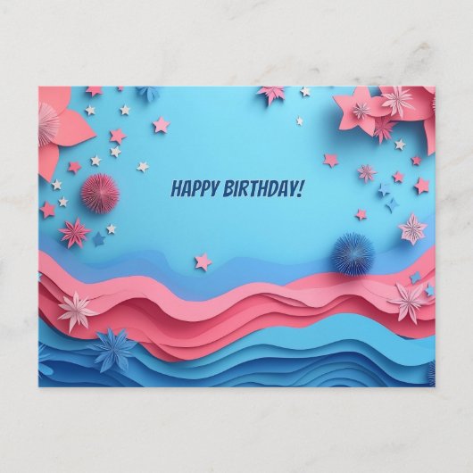 Kleurrijke papieren knip vuurwerk verjaardag briefkaart (Voorkant)