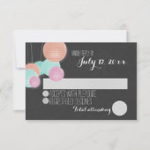 Kleurrijke papieren lantaarns bruiloft reactie RSVP kaartje (Voorkant)