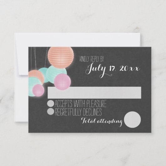 Kleurrijke papieren lantaarns bruiloft reactie RSVP kaartje (Voorkant)