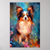 Kleurrijke Papillon hond Art Poster (Voorkant)