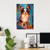 Kleurrijke Papillon hond Art Poster (Thuiskantoor)