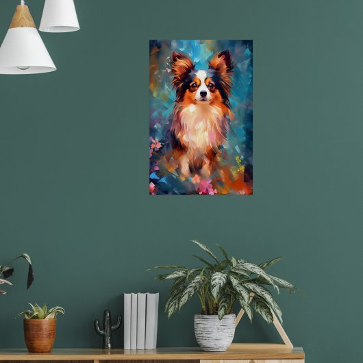 Kleurrijke Papillon hond Art Poster (Woonkamer 1)