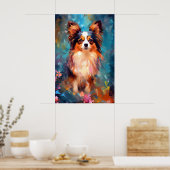 Kleurrijke Papillon hond Art Poster (Keuken)
