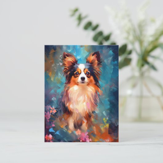 Kleurrijke Papillon hond Briefkaart (Staand voorkant)
