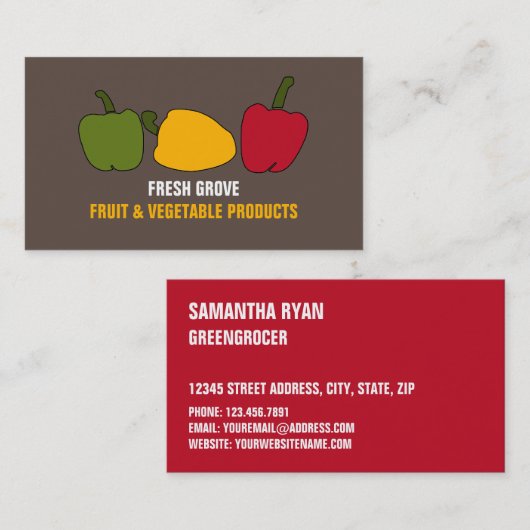 Kleurrijke paprika's, groenteboeren visitekaartje (Voorkant / Achterkant)