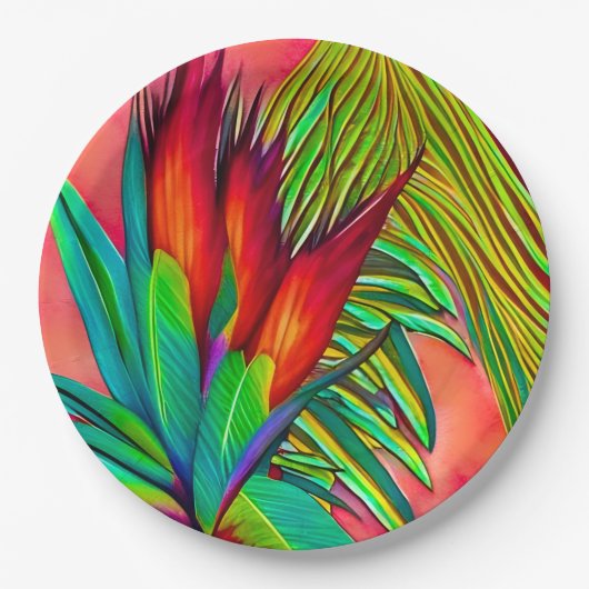 Kleurrijke Paradijsvogel Bloem Papieren Bordje (Voorkant)