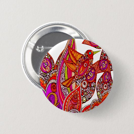 Kleurrijke Paradijsvogel Witte Button (Voorkant /achterkant)