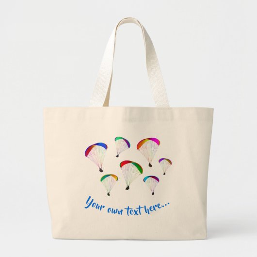 Kleurrijke Paraglider/Parachutes + Jouw tekst op e Grote Tote Bag (Voorkant)