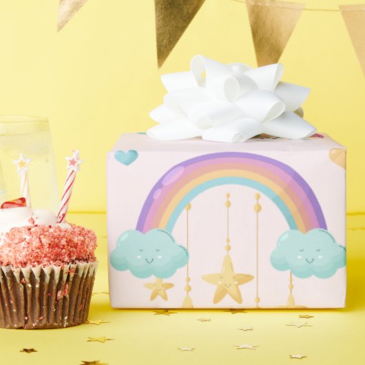 Kleurrijke paraplu met Schattigee wolken Cadeaupapier (Verjaardagsfeest)