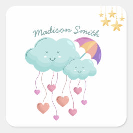 Kleurrijke paraplu met Schattigee wolken Vierkante Sticker