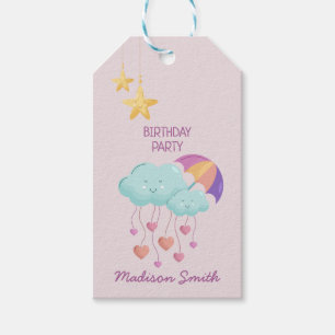 Kleurrijke Paraplu Verjaardag Kaart met Schattigee Cadeaulabel