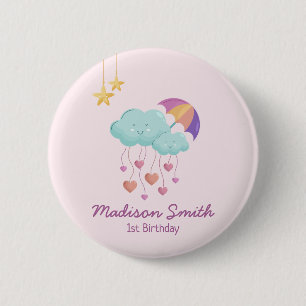 Kleurrijke Paraplu Verjaardag Kaart met Schattigee Ronde Button 5,7 Cm