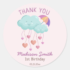 Kleurrijke Paraplu Verjaardag Kaart met Schattigee Ronde Sticker