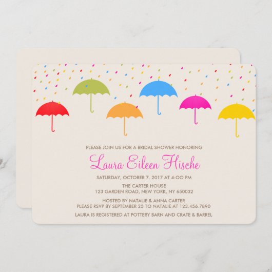 Kleurrijke Paraplu's Bruids Douche Uitnodiging (Voorkant / Achterkant)