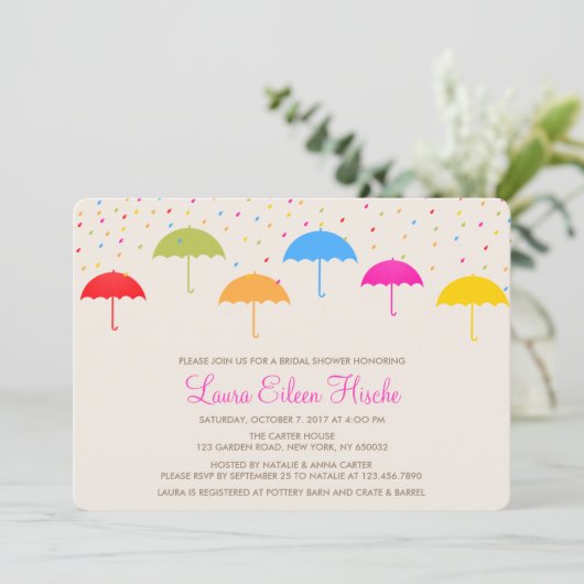 Kleurrijke Paraplu's Bruids Douche Uitnodiging (Staand voorkant)