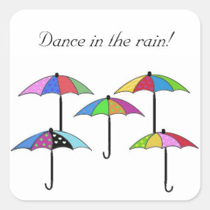 Kleurrijke paraplu's dansen in de regen vierkante sticker
