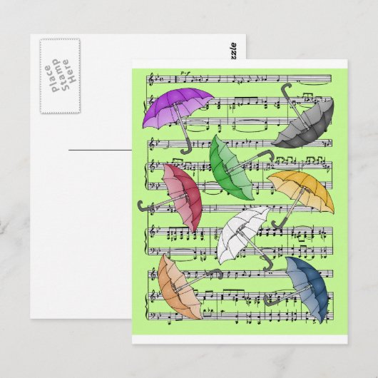 Kleurrijke paraplu's met vel muziekachtergrond briefkaart (Voorkant / Achterkant)