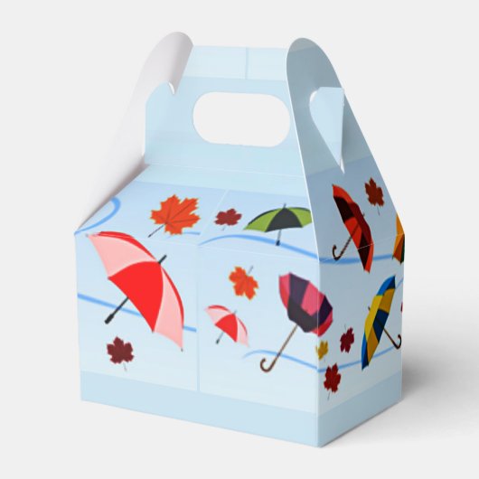 Kleurrijke paraplu's op blauw bedankdoosjes (Achterkant)