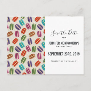 Kleurrijke Parijse Macarons Patroon Save the Date Briefkaart