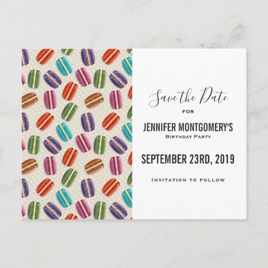 Kleurrijke Parijse Macarons Patroon Save the Date Briefkaart (Voorkant)