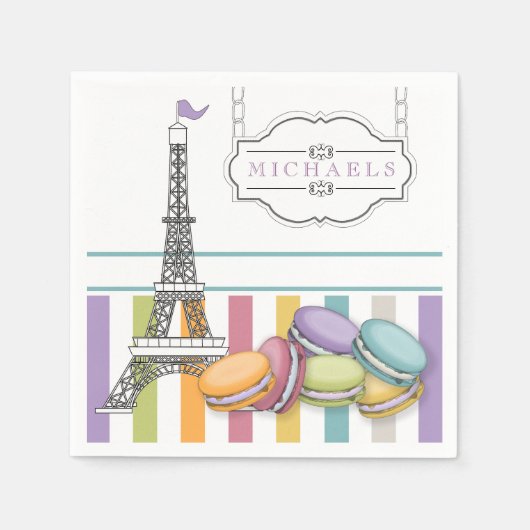 Kleurrijke Paris Macaron Eiffeltoren Monogram Papi Servet (Voorkant)
