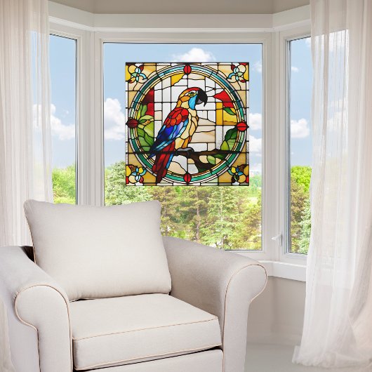 Kleurrijke Parrot Faux Glas in lood Raamsticker
