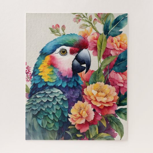 Kleurrijke Parrot Floral Waterverf Art Legpuzzel (Verticaal)
