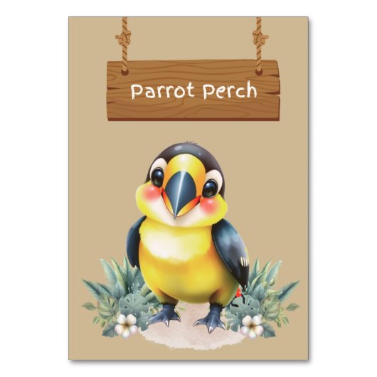 Kleurrijke Parrot Perch Oerwoud Safari Tafel Kaart (Voorkant)