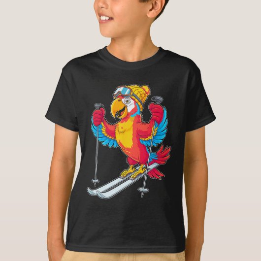 Kleurrijke Parrot Skiën Avontuur Winter Fun T-shirt (Voorkant)