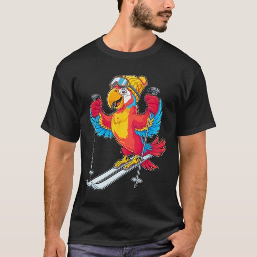 Kleurrijke Parrot Skiën Avontuur Winter Fun T-shirt (Voorkant)