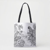 Kleurrijke Parrot Stof Potlood Art op Kleuren Tote Bag (Voorkant)