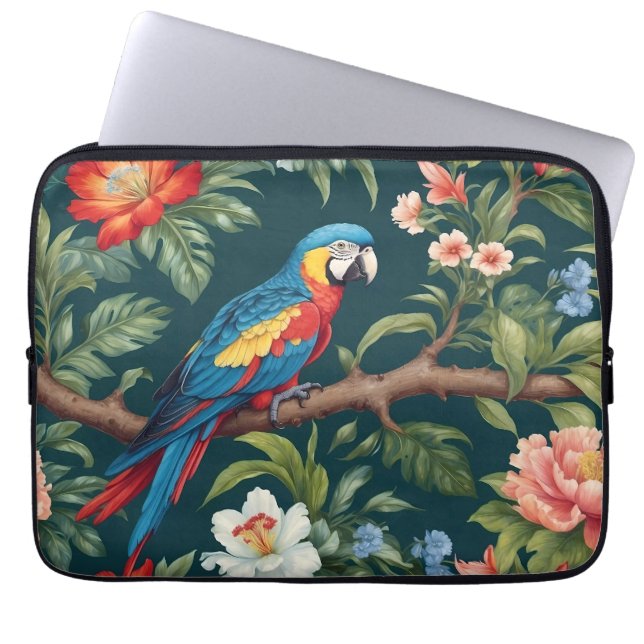 Kleurrijke Parrot Tropical Oerwoud Leaves Laptop Sleeve (Voorkant)