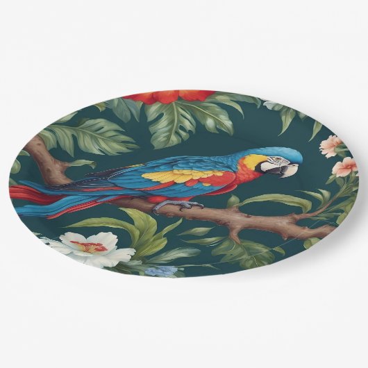 Kleurrijke Parrot Tropical Oerwoud Leaves Papieren Bordje (Gekanteld)