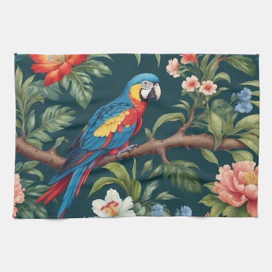 Kleurrijke Parrot Tropical Oerwoud Leaves Theedoek (Horizontaal)