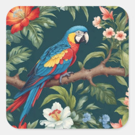 Kleurrijke Parrot Tropical Oerwoud Leaves Vierkante Sticker