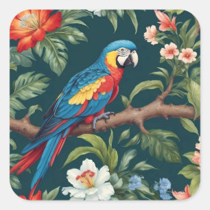 Kleurrijke Parrot Tropical Oerwoud Leaves Vierkante Sticker